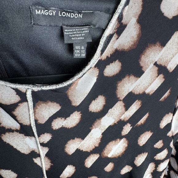 NWOT‎ Maggy London Mesh Printed Long Sleeved Fit Flare ALine Midi Dress Sz 8 - Picture 10 of 14